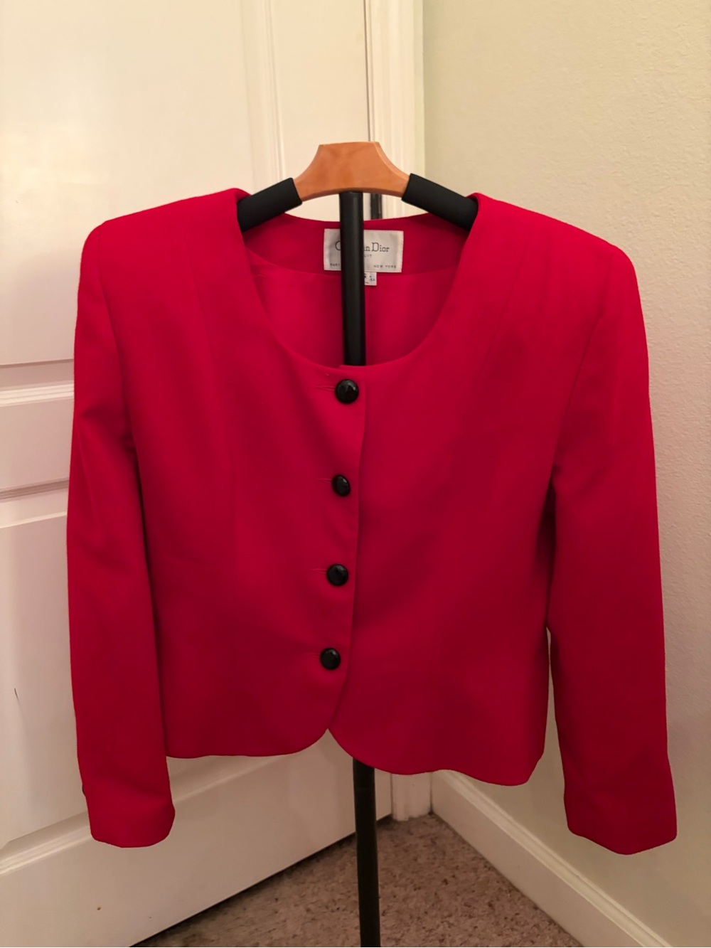 Dior Bright Red Women's Button-Front Blazer and matching Skirt. Dior Suit-